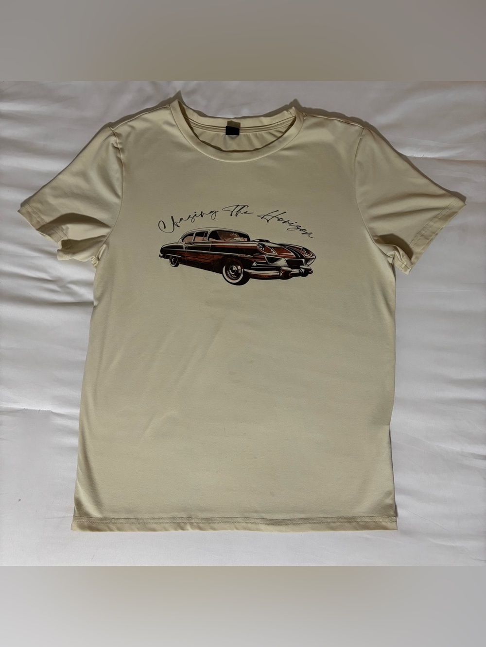 SHEIN Cream Short Sleeve Tee with Retro Car Graphic